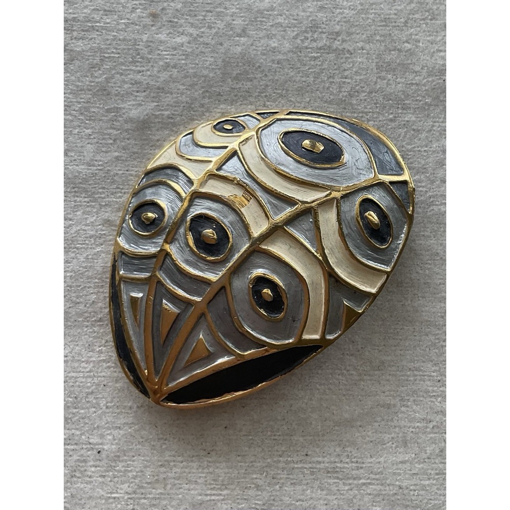 Vintage Gold Tone Blue Cream Enamel Dome Brooch Pin Estate Jewelry